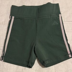 Adidas Kids Dark Green Shorts with Pink Stripes
